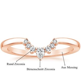 Titaniumcentral Wedding Bands for Women Pear & Round Shaped CZ Cubic Zirconia Stackable Promise Engagement Rings (Rose Gold, Size P 1/2)
