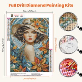 HEIBAGO 5D Diamond Painting Kits for Audlts, DIY Beauty Women Diamond Art Painting for Beginners, Full Drill Diamond Dots Kits Flower Rhinestone Embroidery Crystal Crafts for Home Wall Decor 30x40cm