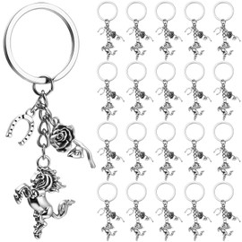 MorningRo 20 Pcs Horse Racing Kentucky Gift Horse Lover Keychain with Rose Horseshoe Pendant Charms Derby Rider Race Track Gifts Party Supplies for Women Men Racer Sports Fans (Red)