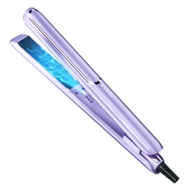 ZEOEZHBI Ceramic Flat Iron Hair Straightener and Curler 2 in 1, Hair Straightener Flat Iron Curling Iron in One, 0.8 Inch Professional Titanium Hair Straightening Irons with 10s Fast Heating(Purple)