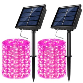 2 Pack Solar Powered Fairy String Lights Outdoor Waterproof 8 Modes Twinkle Christmas Decorations Lights, Each 33ft-100LED, 40ft-120LED, 66ft-200LED, 80ft-240LED, (Pink, 33)