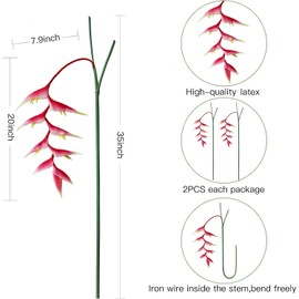 AtHomeYuyue 35" Artificial Heliconia 2pcs Pink Faux Bird of Paradise Fake Tropical Flowers for Vase Bouquets Home Office Wedding Decor(Pink)