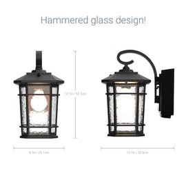 Koda William Outdoor LED Wall Light Fixture Lantern with Power Outlet Clear Glass Porch Sconces Wall Mounted Lighting with LED Bulb & Glass Shades, Matte Black Wall Lamps for Patio Front Door Entryway