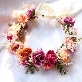 Frcolor Garland, Flower Crown, Flower Headdress, Bride, Hair Band, Wedding Recitals, Hair Wreath, Photo Shooting, Artificial Flower, Hair Ornament (A)