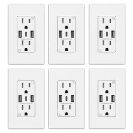 ELEGRP USB Wall Outlets, 3-Ports USB C Wall Outlets Receptacles, Matte White 15 Amp Outlets with USB Ports, Tamper-Resistant USB Outlets, Screwless Wall Plate Included, UL & CUL Listed, 6 Pack