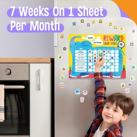 Magnetic I Did It Reward Chart, Pad with 30 Perforated Sheets Plus 2960+ Motivational Stickers Chore Chart for Fridge Daily Schedule for Multiply Kids Chore/Good Habits/Exercise/Diet (12” x 9”)