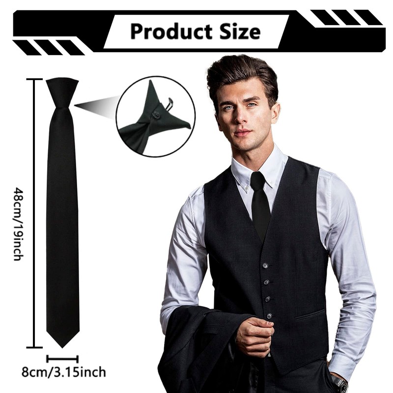 Mantieqingway Clip-On Black Tie 3.15'' Solid Color Pre-tied Adjustable Neck