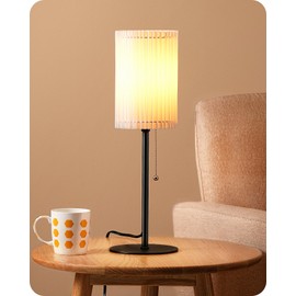 EDISHINE 19.09" Modern Table Lamp, Cylindric White Paper Origami Lampshade, Boho Bedside Lamp with Pull Chain Switch & Metal Base, E26 Socket, Nightstand Lamp for Bedroom Living Room Kids Room