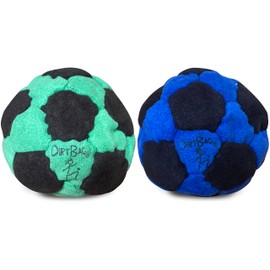 DIRTBAG 32 Panel Footbag 2 Pack, Flying Clipper Original Designed Footbag, Machine Washable, Hand Sewn - Blue/Black Combo