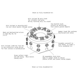 Barnacle Footstop for Longboard Skateboard, Downhill or Surfskate (Dis-Assembled Kit w/Hardware & Tool, Black + Silver Metal Studs, Low Barrel 0.60in)