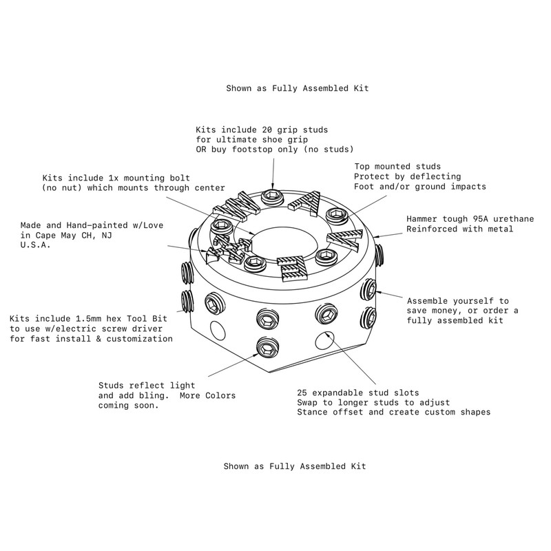 Barnacle Footstop for Longboard Skateboard, Downhill or Surfskate (Dis-Assembled Kit