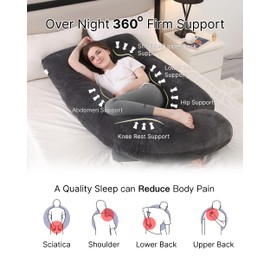 ALLOPERA Pregnancy Pillow, Full Body 57 Inch Maternity Pillow with Removable Washable Cover - Sleep Support for Legs, Back, Neck, Shoulder, HIPS, Belly for Pregnent Women, Black Grey Velvet Cover