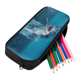 HELLHERO Shark Pencil Bag Pen Case Holder Storage Pouch Stationery Organzier Marker Travel Cosmetic Bag for Kids Adults School Office Workout Gifts