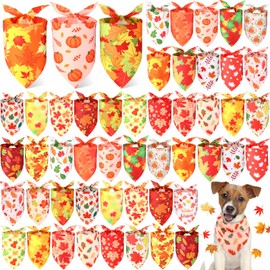 Preboun 50 Pcs Fall Pumpkin Dog Bandana Bulk Maple Leaves Bandana for Dogs Triangle Kerchief Bib Scarf for Small Medium Large Pet Thanksgiving Costume Accessories, 25 Styles (19.7 x 13.8 x 13.8 Inch)