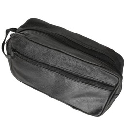 MARSHAL MW30133-BK Leather Toiletries Bag Travel Case Toiletry Kit Black