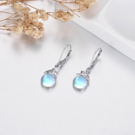 Flpruy Duck Earrings for Women Sterling Silver Duck with Moonstone Leverback Earring Drop Dangle Duck Earring Duck Jewelry Gift for Women Christmas Birthday Anniversary