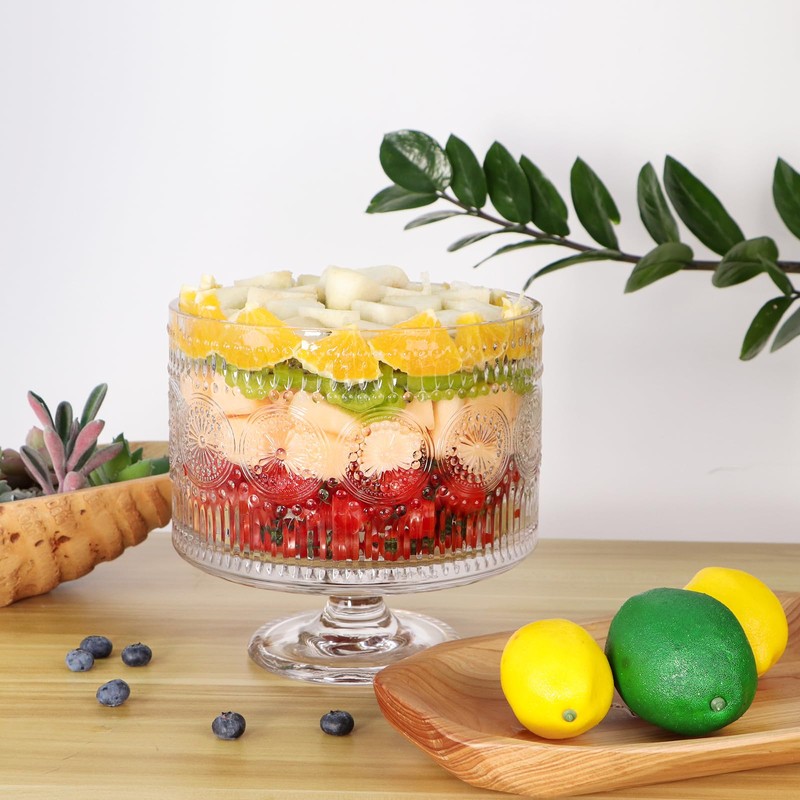 MDLUU Glass Trifle Bowl with Pedestal, 3.43qt Footed Dessert Stand,