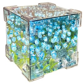 Lampara De Tulipanes Con Espejo, Diy Lámpara De Tulipanes Infinitos En Cubo, 12x12cm, Embalaje De Caja De Color, Adecuado Para Dar Regalos, Decoración y Pequeña Lámpara Nocturna - Azul