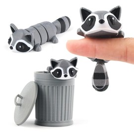 3D Printed Articulated Raccoon Toy, 1 Count Cute Trash Panda Toy with Trash Can, Stress Relief Toy for Home Office Desk, Birthday Gift