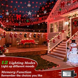 750 LED Christmas String Lights Outdoor, 240FT Twinkle Fairy Lights with Timer & Memory, 12 Modes Dimmable Waterproof Tree Light for House Patio Garden Wedding Party Christmas Decororations, Red