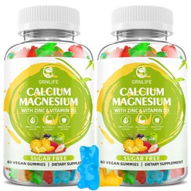 GrnLife Calcium Magnesium Zinc Supplement with Vitamin D3, Sugar Free Calcium Gummies for Women Men, High Potency Magnesium Gummies for Bone & Muscle & Immune Health, Mixed Flavors - 120 Count