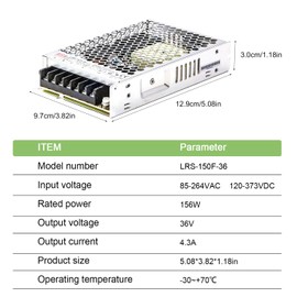 FerroFab LRS-150F-36 36V 4.2A 150W AC-DC Single Output Switching Power Supply, Industrial Grade, High Efficiency, Reliable Performance for Automation, Control Systems