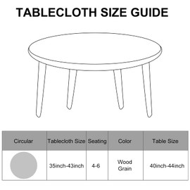Wood Grain Round Tablecloth Elastic Edge Elastic Plastic Tablecloth Flannel Backing Tablecover Protector Waterproof Fitted Oilcloth for Round Table Large Round Fits Table up 40-44 Diameter