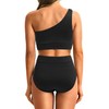 Holipick Black Women One Shoulder High Waisted Bikini Sets Two