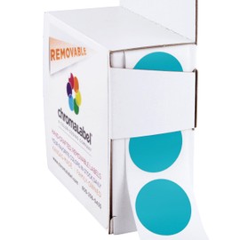 ChromaLabel 1 Inch Round Label Removable Color Code Dot Stickers, 1000 Labels per Dispenser Box, Teal