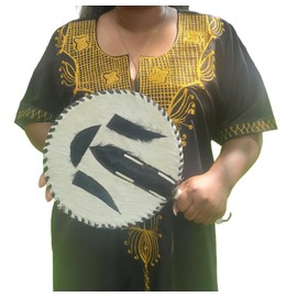 African Amaka Handmade Leather Fan - Traditional Nigerian Animal Skin Fan for Weddings and Special Occasions