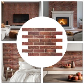 CONCORD WALLCOVERINGS ™ Retro-Art 3D Faux Brick Wall Panels - Pack of 10, 17.5" x 23.75", Red PVC, Covers 28.86 sq.ft., Model 570TG,3D Thin Brick Veneers, Realistic Stone Texture