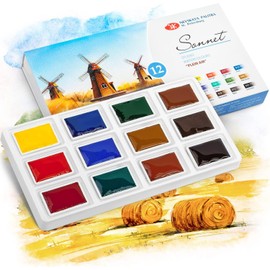 Sonnet Watercolour Paint Set, 12 Watercolour Paints for Exterior Painting, Made in Russia by Nevskaya Palitra