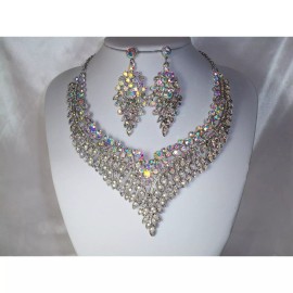treasuresbyevieus.etsy.com Rhinestone AB necklace set, bridal prom Quenceanera ballroom drag queen necklace