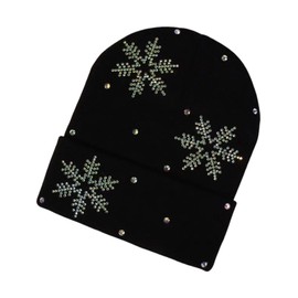 Shiny Bling Rhinestone Beanie Cap for Women Skull Beanies Winter Knit Snow Soft Hat Stretchy Ski Hats (AU, Alpha, One Size, Black)