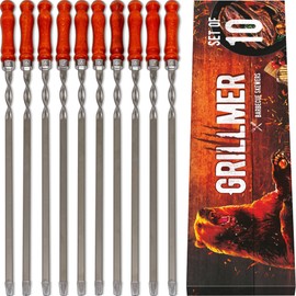Long Stainless Steel BBQ Skewers 23.6" — Shish Kabob/Kebab Sticks, Flat Heavy-Duty Metal Grilling Rods for Picanha & Shashlik, Brazilian BBQ, Set of 10