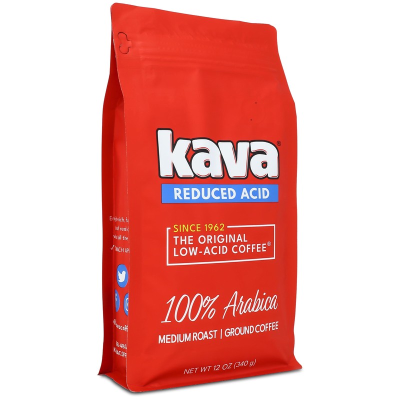 Kava Low Acid Neutralized Ground Coffee – Medium Roast Arabica,