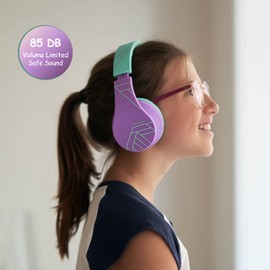 PowerLocus Auriculares Bluetooth para niños, auriculares plegables inalámbricos sobre la oreja, auriculares con micrófono, límite de volumen de 85 dB, auriculares inalámbricos y con cable con micro SD, FM para teléfonos celulares, tabletas, PC