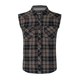 Mens Casual Flannel Plaid snap Shirt Sleeveless with Pocket (blkgrey2,2XL) XX-Large