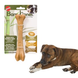 SPOT Bam-Bones Bone - Made with Strong Bamboo Fiber, Durable Long Lasting Dog Chew for Light to Moderate Chewers, Great Toy for Adult Dogs & Teething Puppies under 40lbs, 7.25in, Chicken Flavor