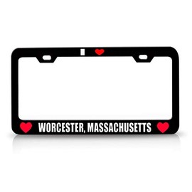 Customola - I Love Worcester Massachusetts Favorite Cities City Steel License Plate Frame Bl