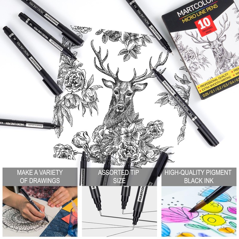 MARTCOLOR Micro Pen Fineliner Pens, 10 Size Fine Point Archival