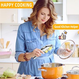 SAYLVME Garlic Press and Slicer 3 In 1, Food Grade Stainless Steel Garlic Mincer Chopper Crusher Pampered Chef Garlic Press Kitchen Tool with Garlic Peeler Skin Remover and Clean Brush