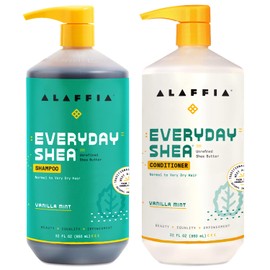 Alaffia EveryDay Shea Shampoo and Conditioner - For Normal to Very Dry Hair, Gently Cleanses, Moisturizes, Restores & Protects with Fair Trade Shea Butter, Vegan, No Parabens, Vanilla Mint, 32 Fl Oz Each