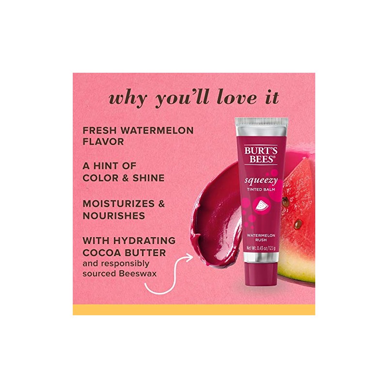 BURTS BEES Watermelon Rush Squeezy - Bálsamo labial tintado, 12.1