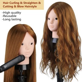 Beauty Star Mannequin Head with 80% Real Human Hair, Manikin Doll Head for Hair Styling, Cosmetology Makeup Hairdressing Training Practice Head with Clamp Stand and DIY Hair Styling Braiding Set