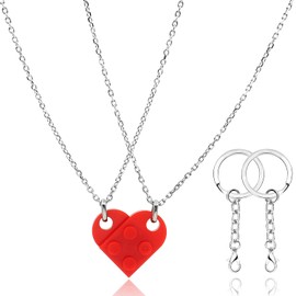 DURSI Matching Necklaces for Couples, Cute BFF Jewelry Friendship Red Brick Heart Pendant Necklace Set for 2 Best Friends Him and Her (Red)
