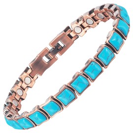 YINOX Magnetic Therapy Arthritis Copper Bracelet for Women, Effectively Relieves Arthritis and Wrist Pain, Inlaid with Turkish Turquoise, Combines Fashion and Health (3500 Gauss) (A)
