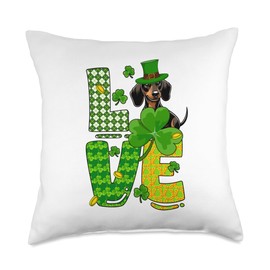 LOVE St. Patrick's Day Dachshund Shamrocks Funny Owner Throw Pillow