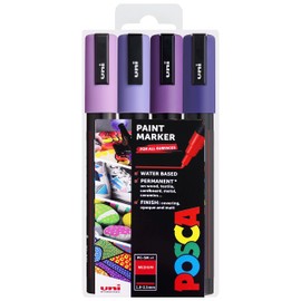 Posca - PC-5M - Paint Marker Art Pens - 1.8-2.5 mm - Set of 4 in Case (Purple Tones)