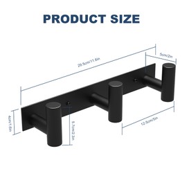 WUIVIUT Heavy Duty Black Metal Hooks 29.5 CM Modern 3 Hooks Wall Rack for Hanging Coat Hooks Wall Hooks Towel Hooks 2 Pack